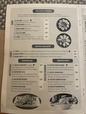 Menu 2  at Nepal Haus in Munich