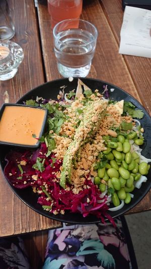 Peanut bowl with noodles and tempeh at A.VO.KA.DO in Malmo