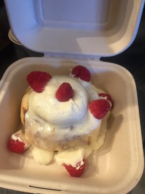 Amaretto frosting with raspberries at Cinnaholic  in Knoxville