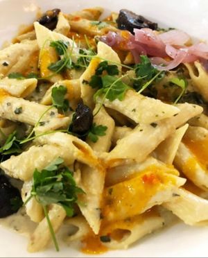 Vegan Mac and cheese with mushrooms and diavalo sauce. Delicious! at Zeal in Greenwood Village