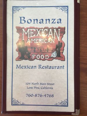 Main menu at Bonanza in Lone Pine
