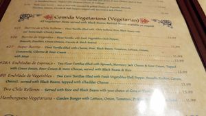 Vegetarian menu options. at Bonanza in Lone Pine