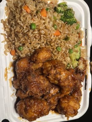 Fried rice with General Tso’s cauliflower   at A Live Kitchen in Queens