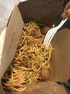 Spaghetti and meatball   at A Live Kitchen in Queens