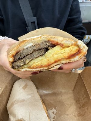 Sausage egg & cheese sandwich  at A Live Kitchen in Queens