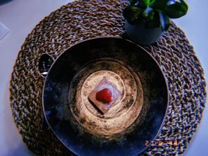 Caramel and lingonberry raw cake at Woodss in Rovaniemi