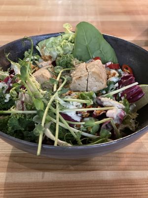 Vegan caesar salad bowl at Woodss in Rovaniemi