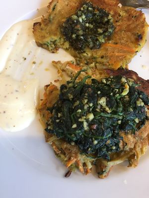 Fritters with spinach at The Suter Cafe in Nelson