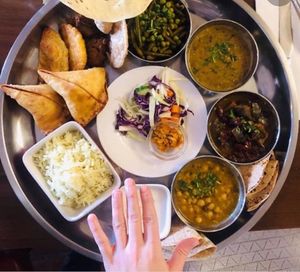 100% Vegan Platter. 
Thali for 2 
Consists of. 
Starter, Main and a sweet.  
With many complimentary top ups.  at Delhish in Oxford