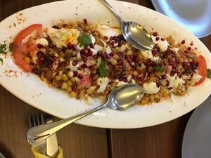 Chickpeas and pomegranate. Delicious, protein and fibre filled! And extremely tasty!  at Delhish in Oxford