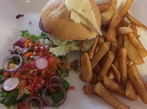 Vegan. Vegetarian 
Burgers with fries. Home made.  at Delhish in Oxford