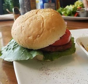 vegan burger at Leafy Greens Cafe in St Petersburg