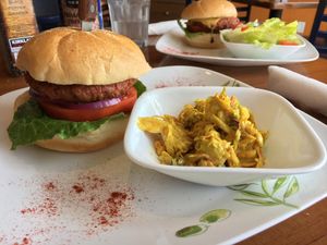 Beyond Burger with curry slaw side at Leafy Greens Cafe in St Petersburg