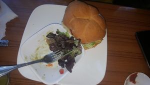 Burger at Leafy Greens Cafe in St Petersburg