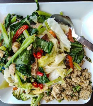 4 items with mixed brown rice at Terminal 21 - Pier 21 Food Court Stall in Pattaya