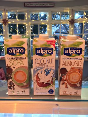 Soya, almond and coconut milk available  at Heidi's Grasmere Lodge in Grasmere