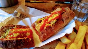 Vegan chilli hot dog at The Study Room in Lancaster