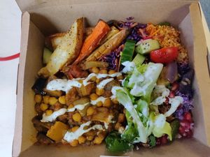 fusion box with Moroccan stew at Roots & Shoots Cafe in Bath