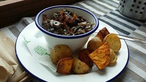 Really tasty, creamy mushroom stew at Roots & Shoots Cafe in Bath