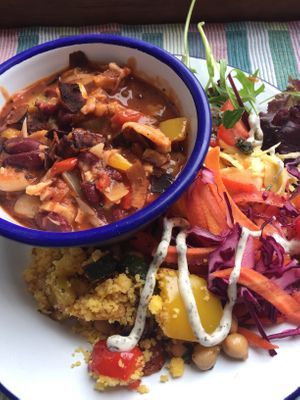 Jackfruit chilli and salad. Absolutely delicious and so filling! 😋 at Roots & Shoots Cafe in Bath
