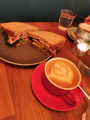 Tofu bacon, vegan pesto sandwich and oat flat white at Nibble in Hull