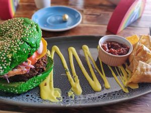 Rainbow Burger. mmm at Rainbow Kitchen in Mullumbimby