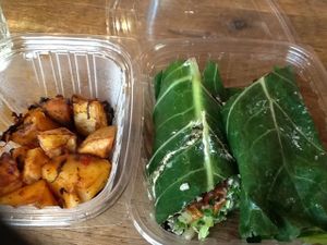 Takeout Collard wrapped BLT with side of home fries. at Sun in Bloom in Brooklyn