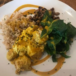 Sunrise Scramble: This is a great meal on the menu. More of a lunch meal for me since it has rice & a bean of the day but nonetheless, it was fantastic & I'll definitely recommend everyone get them some of this. at Sun in Bloom in Brooklyn