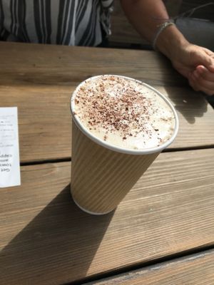 Latte with “surprise me milk” at AVO Cafe in Santa Monica