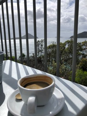 Long black with a view  at Inner Light Tea Rooms in Nelson Bay