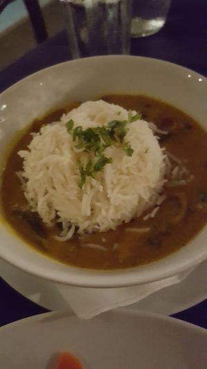 Curry squash entree with rice at Art Cafe Hemingway in Kapaa