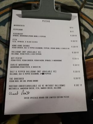 Pizza menu at Outpost in Liverpool