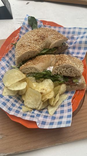 Beyond Mushroom Bagel  at Bagelboys Restaurant & Bakery in Zurich