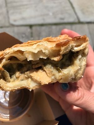 Pie with tofu, leek and garlic at Pieminister in Cardiff