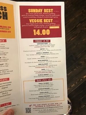 The first 3 pies on the menu are vegan.  at Pieminister in Cardiff