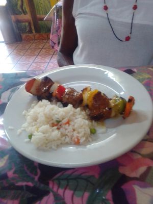 Never saw this skewered meat before:) at Planeta Vegetariano in Puerto Vallarta