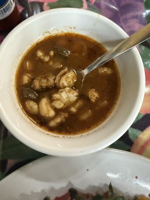 Vegan pozole with mushrooms  at Planeta Vegetariano in Puerto Vallarta