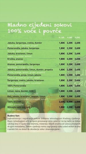 Menu page 1 at Juice & Salad in Podgorica