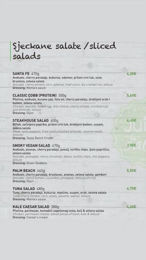 Menu page 5 at Juice & Salad in Podgorica