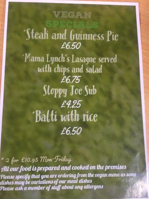Specials menu May 2019 (the steak and Guinness pie 😍) at Ryan's Bar in Derby