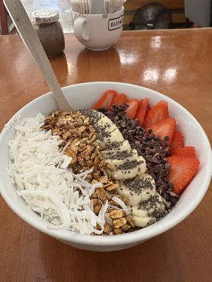 Chocolate smoothie bowl   at Peace & Bowl in Playa Del Carmen