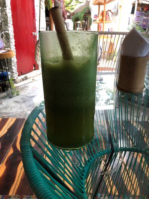 Fruit water with cucumber, mint and basil. It’s great! at Peace & Bowl in Playa Del Carmen