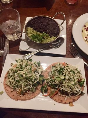 Vegan tacos with a side of rice and beans at Marinitas in San Anselmo