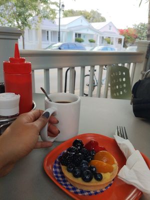 Plenty of vegan desserts, this one in the picture is a mixed fruit tart. at Moondog in Key West