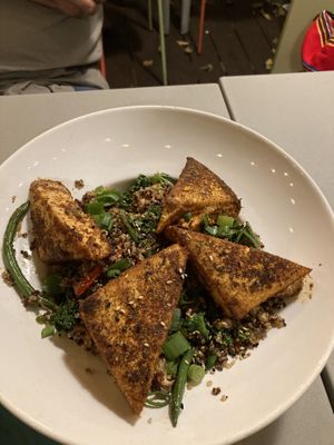 Stir fry bowl  blackened tofu.  Huge portion at Moondog in Key West