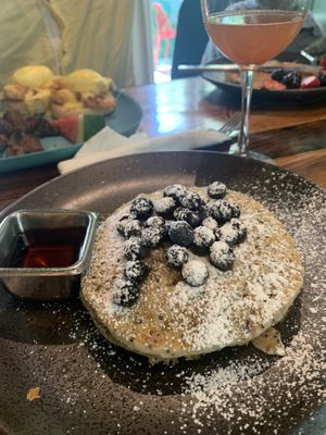 Blueberry Lemon-Quinoa pancakes, Guava mimosa at Moondog in Key West