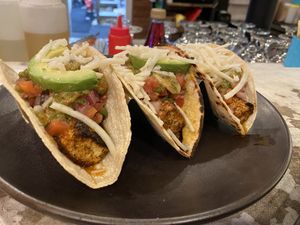 Blackened Tofu Tacos with Vegan Cheese.  at Moondog in Key West