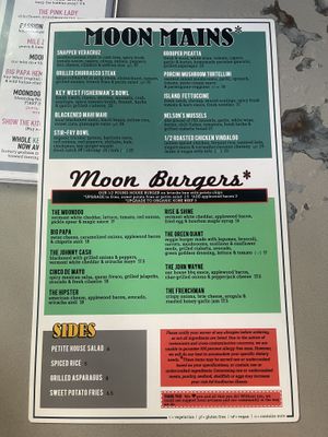 Menu  at Moondog in Key West