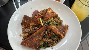 Quinoa salad topped with chargrilled tofu  at Moondog in Key West