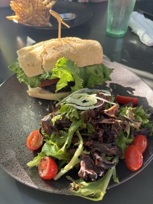  Veggie burgers and side salad (mixed greens, shaved fennel, balsamic vinaigrette)  at Moondog in Key West